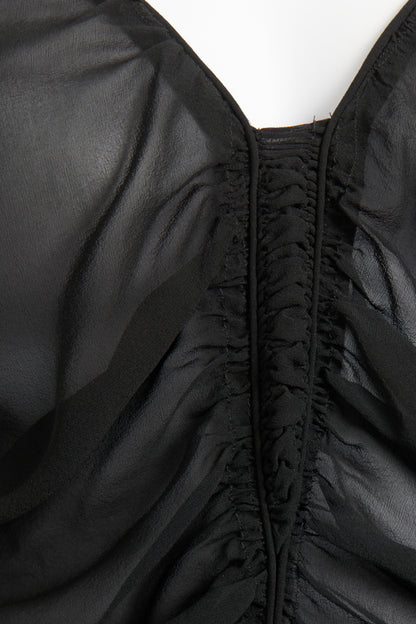 Black Silk Preowned V-Neck Gathered Mini Dress