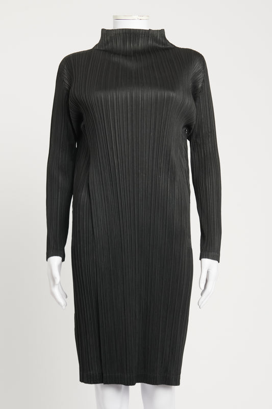 Black Polyester Preowned High Neck Dress