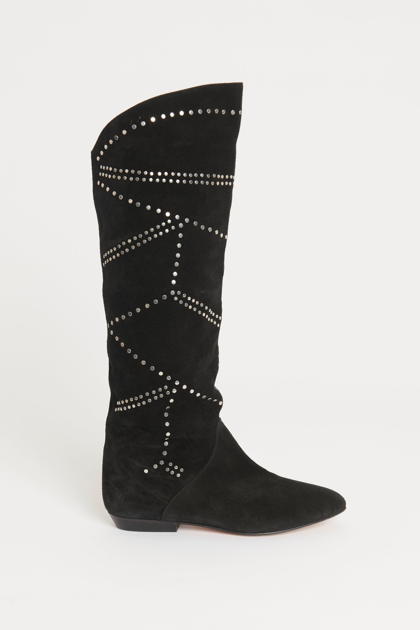 Black Suede Studded Flat Preowned Boots