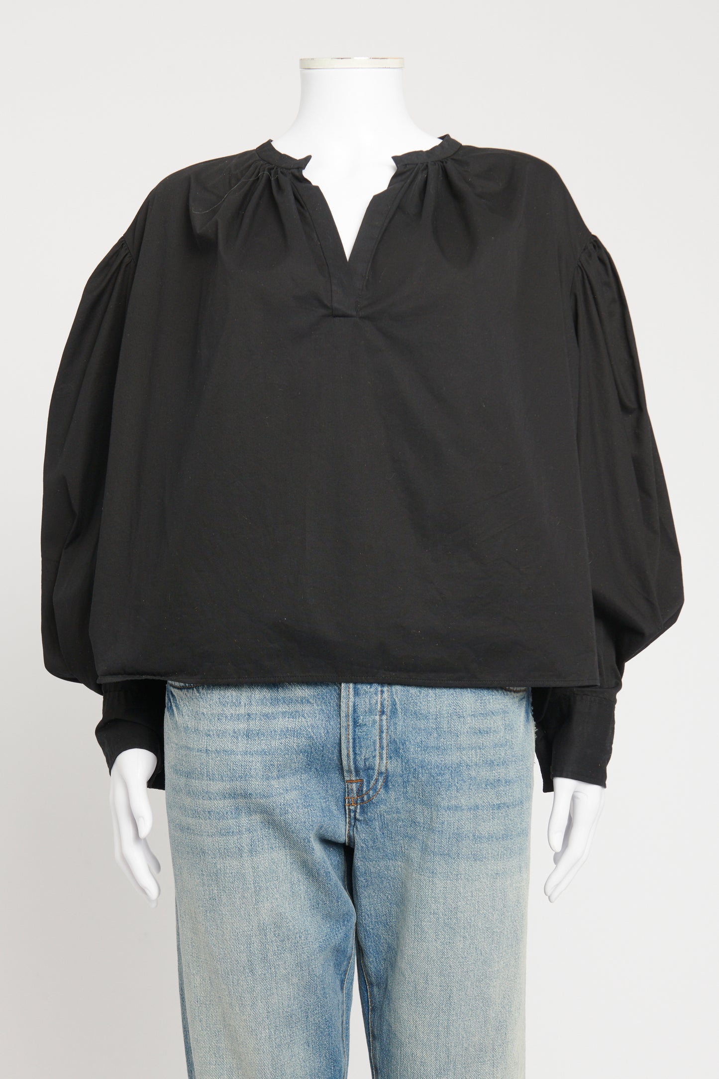 Black Cotton Peasant Style Preowned Top