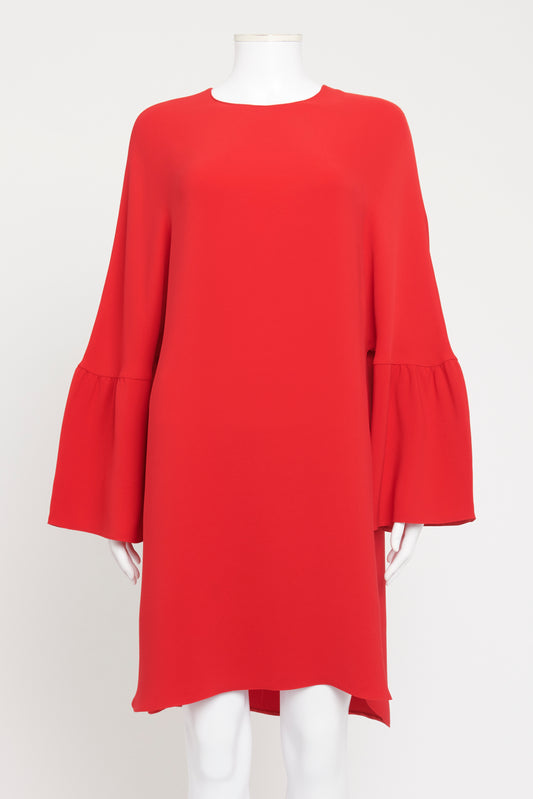 Red Silk Preowned Kimono Sleeve Shift Dress