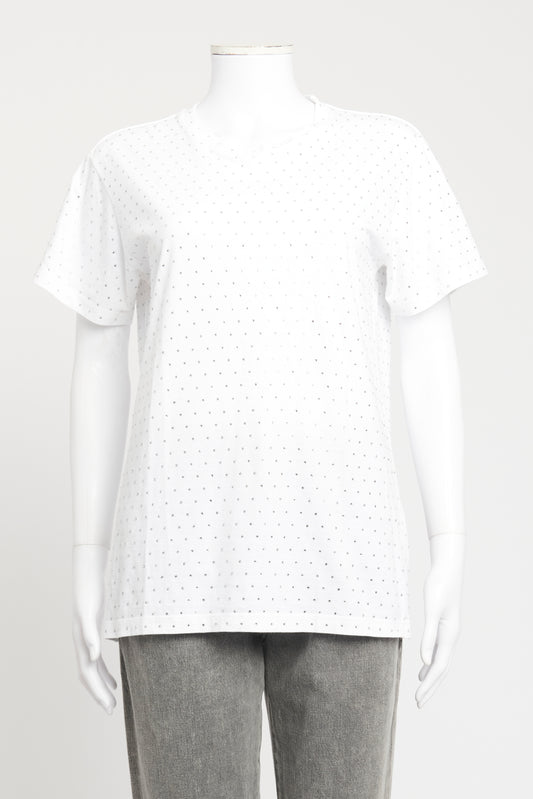 White Cotton Embellished Preowned T-Shirt