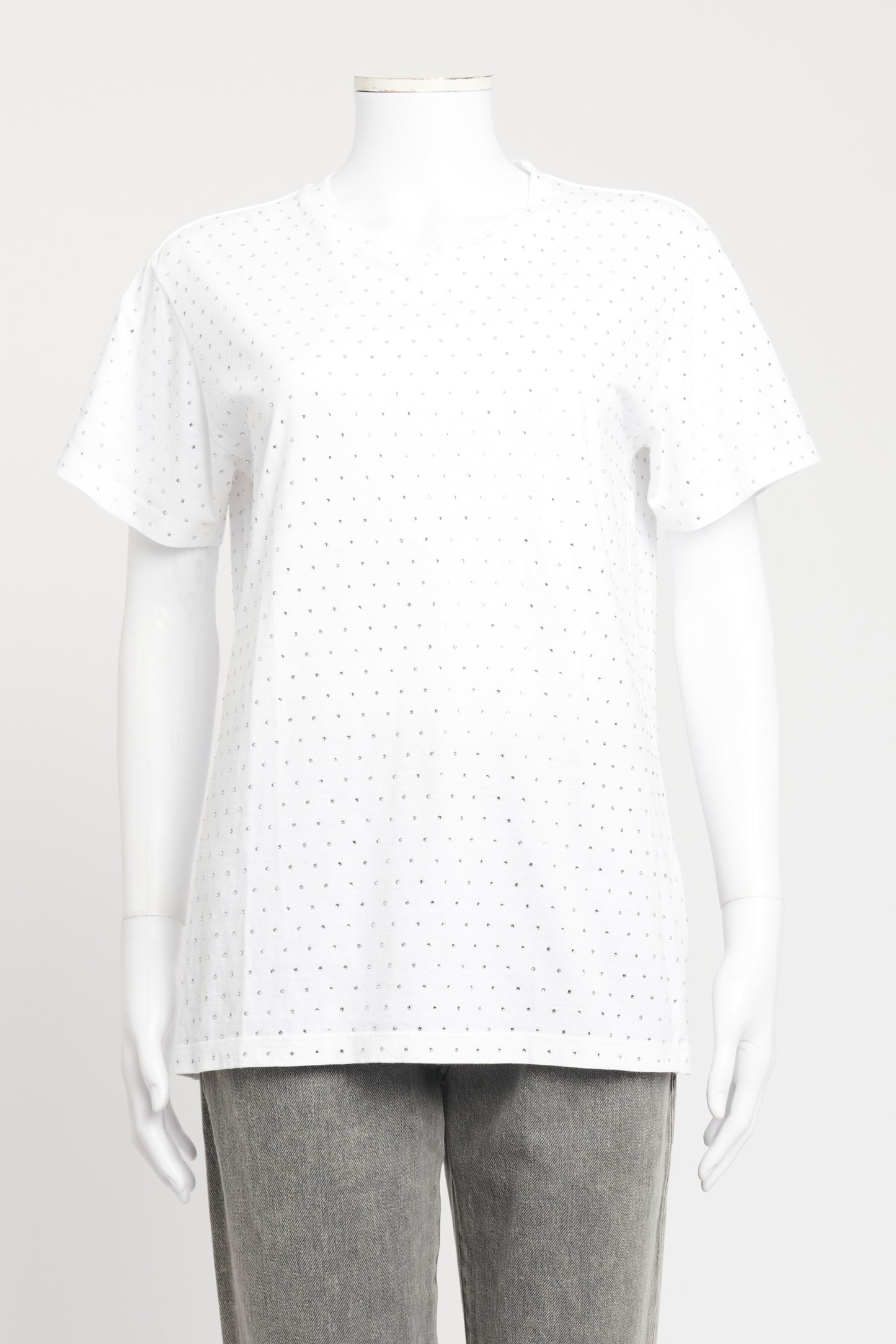 White Cotton Embellished Preowned T-Shirt