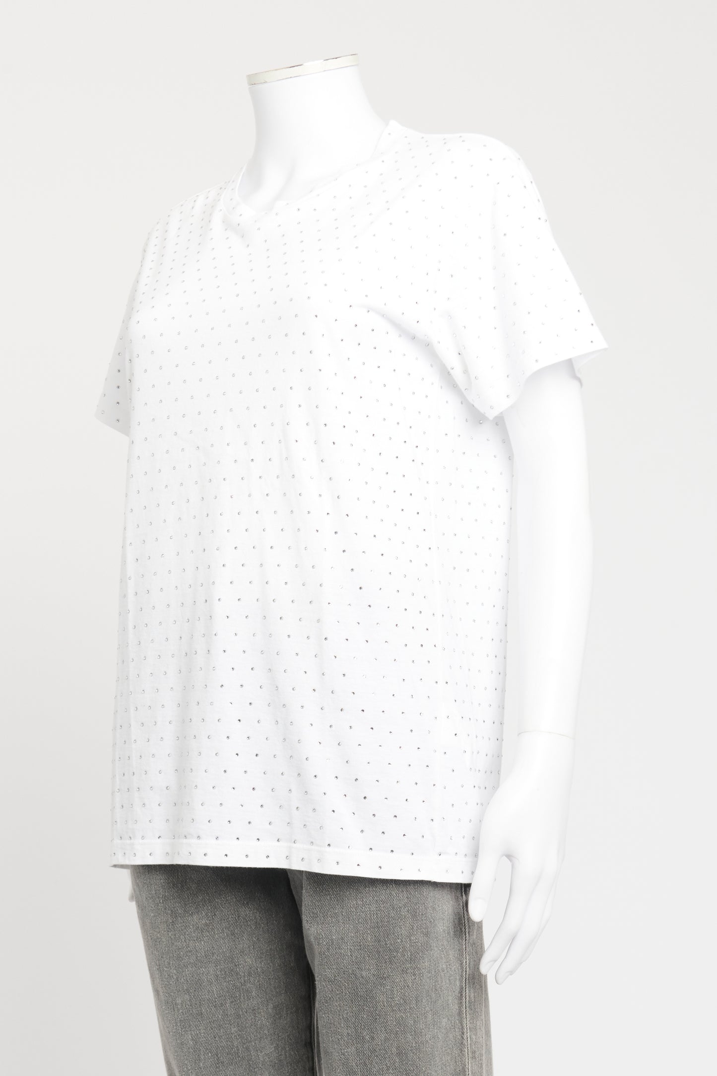 White Cotton Embellished Preowned T-Shirt