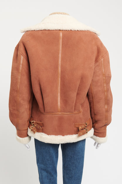 Brown Leather Shearling Preowned Aviator Jacket