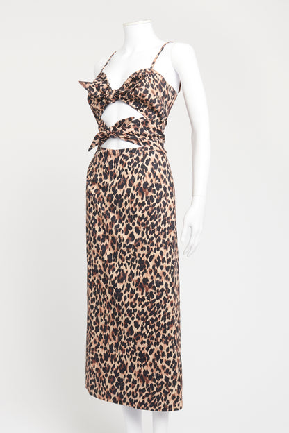 Brown Leopard Preowned Cut-Out Midi Dress