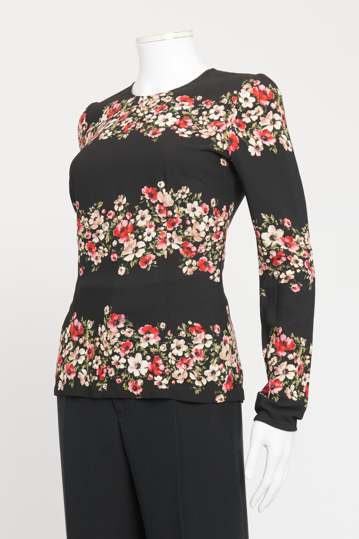 Black Viscose Preowned Floral Long Sleeve Blouse