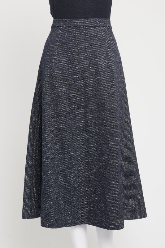Navy Cotton Blend Preowned Midi Skirt