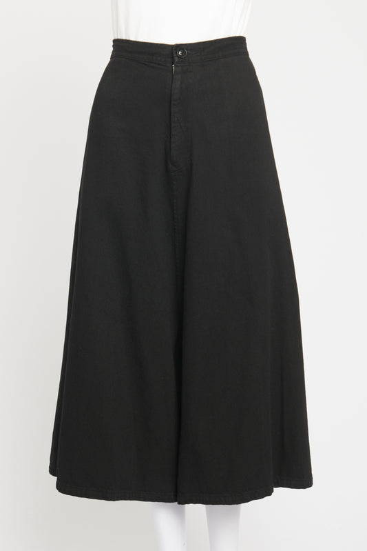 Black Cotton Cropped Preowned Wide Leg Trousers