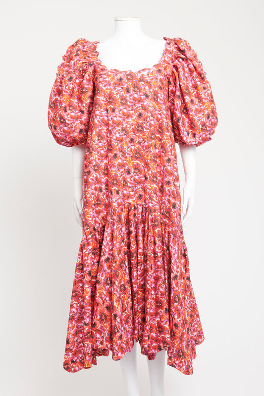 Pink Cotton Blend Preowned Maya Puff-Sleeve Midi Dress