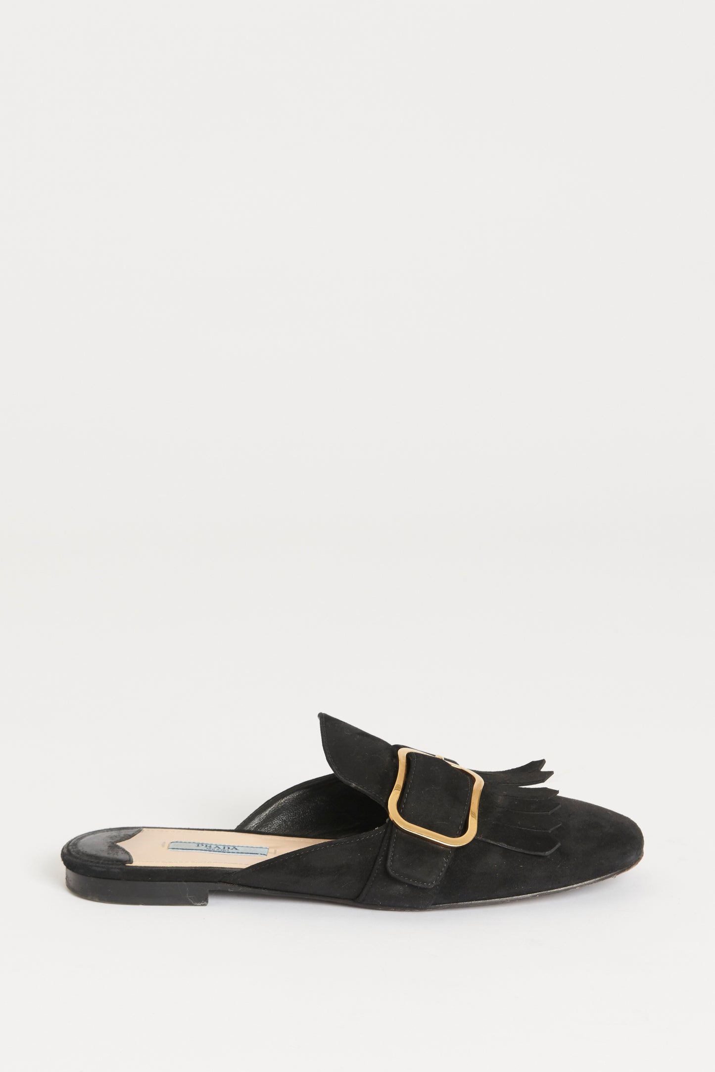 Black Suede Kiltie Preowned Fringed Loafer Mules