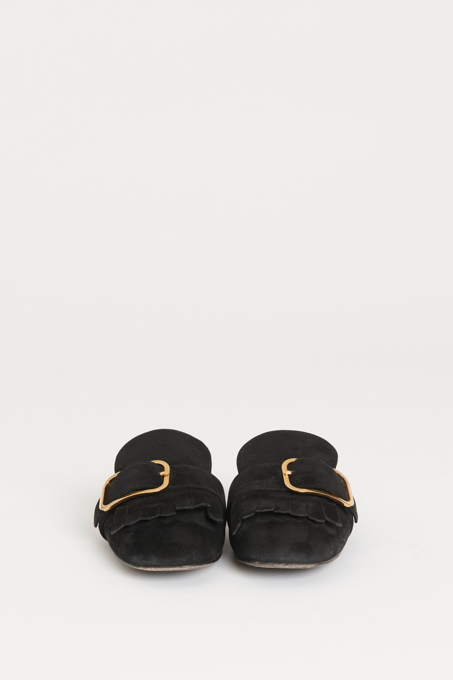 Black Suede Kiltie Preowned Fringed Loafer Mules