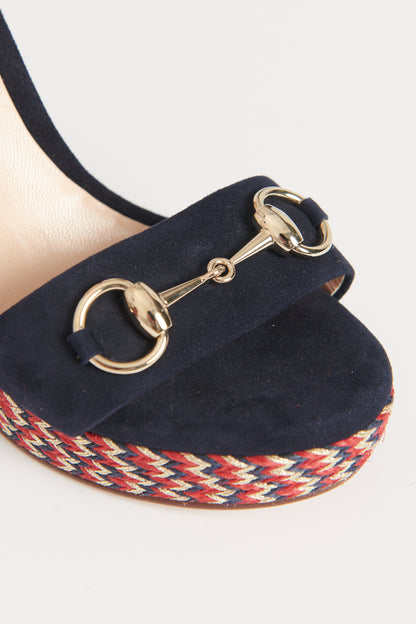 Navy Suede Preowned Horsebit wedges