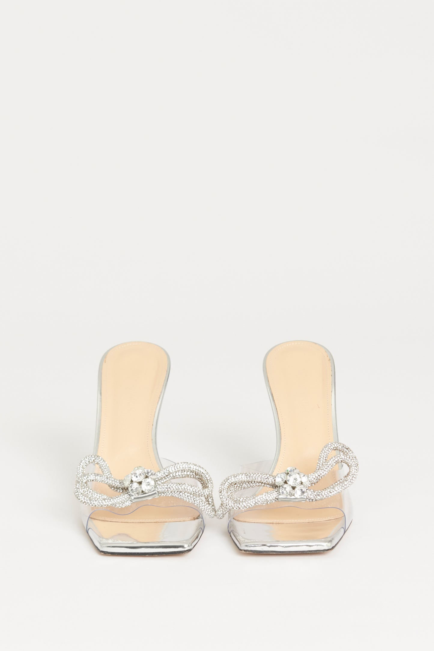 Silver PVC Preowned Double Bow Heeled Mules