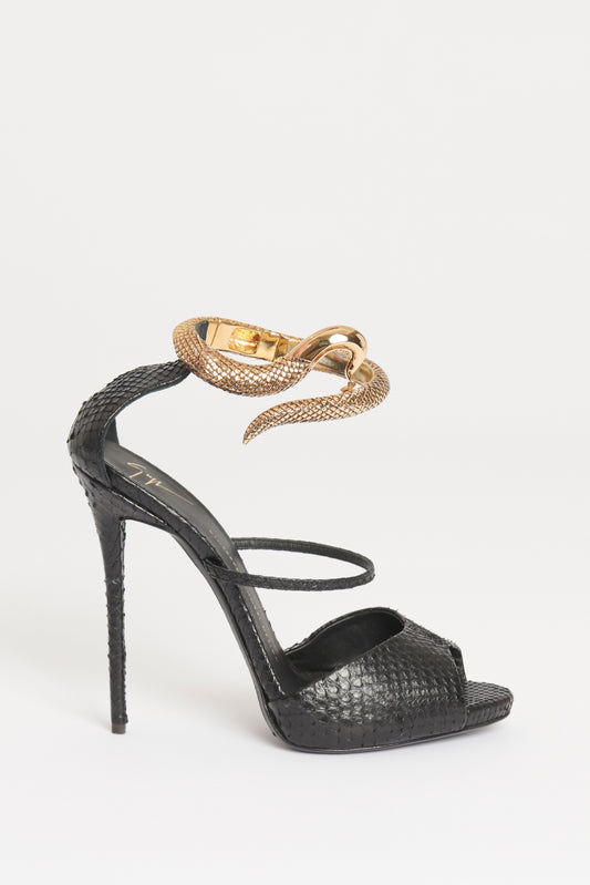 Black Python Preowned Nirvana Snake Heeled Sandals