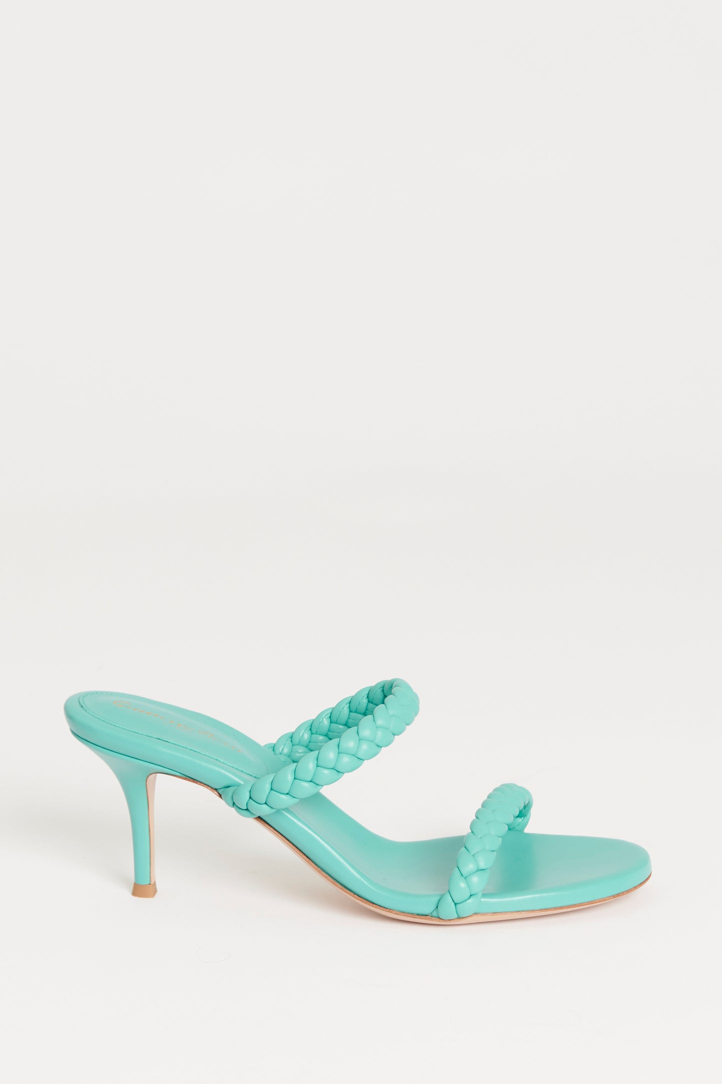 Turquoise Leather Preowned Braided Marley Mule Sandals