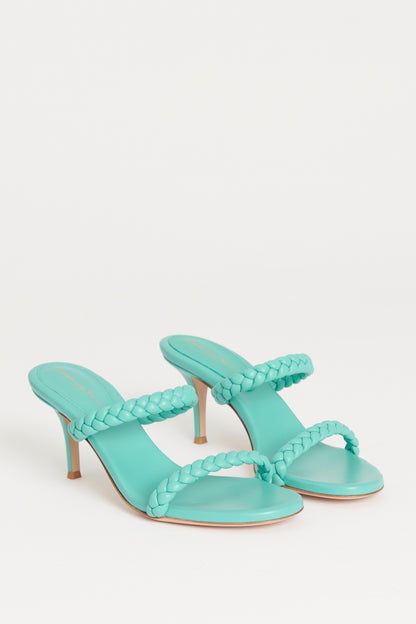 Turquoise Leather Preowned Braided Marley Mule Sandals