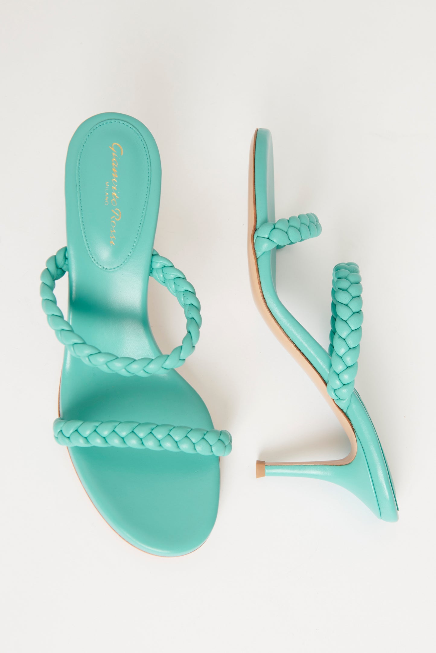 Turquoise Leather Preowned Braided Marley Mule Sandals