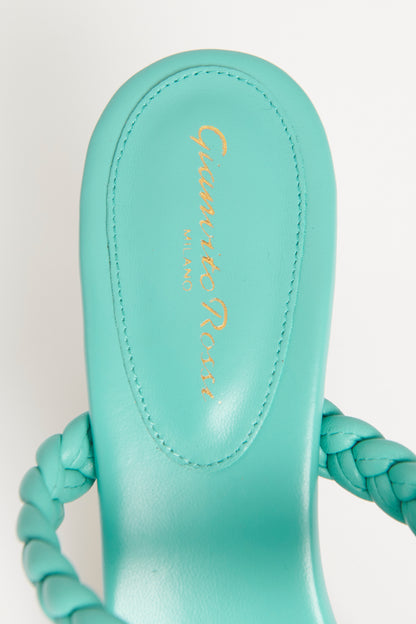 Turquoise Leather Preowned Braided Marley Mule Sandals