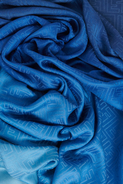 Blue Ombré Silk Blend Preowned Monogram Scarf