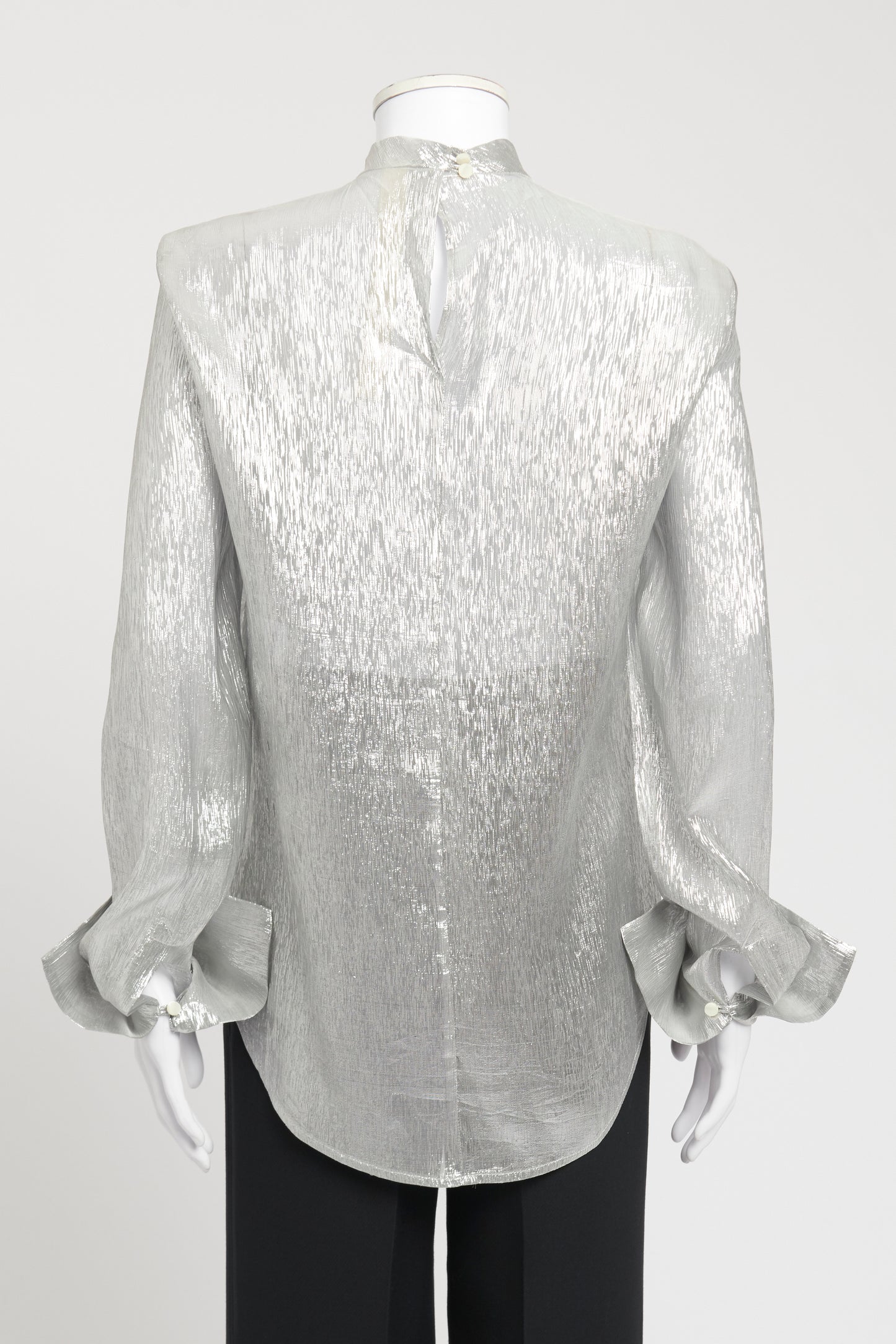 Silver Silk Blend Preowned High Neck Blouse