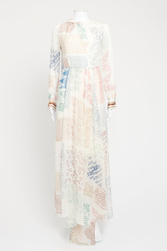 White Silk Preowned Floral Maxi Dress