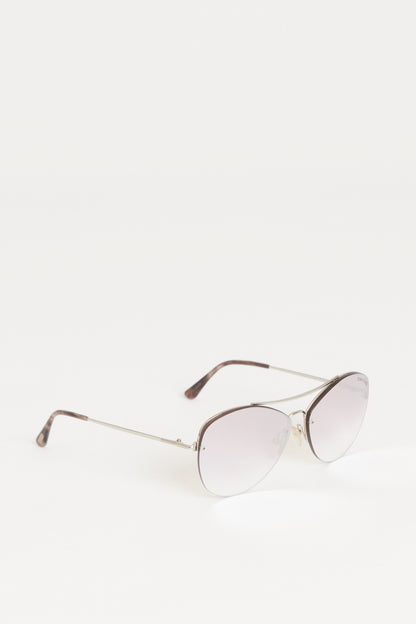 Silver Metal Preowned Margret Aviator Sunglasses