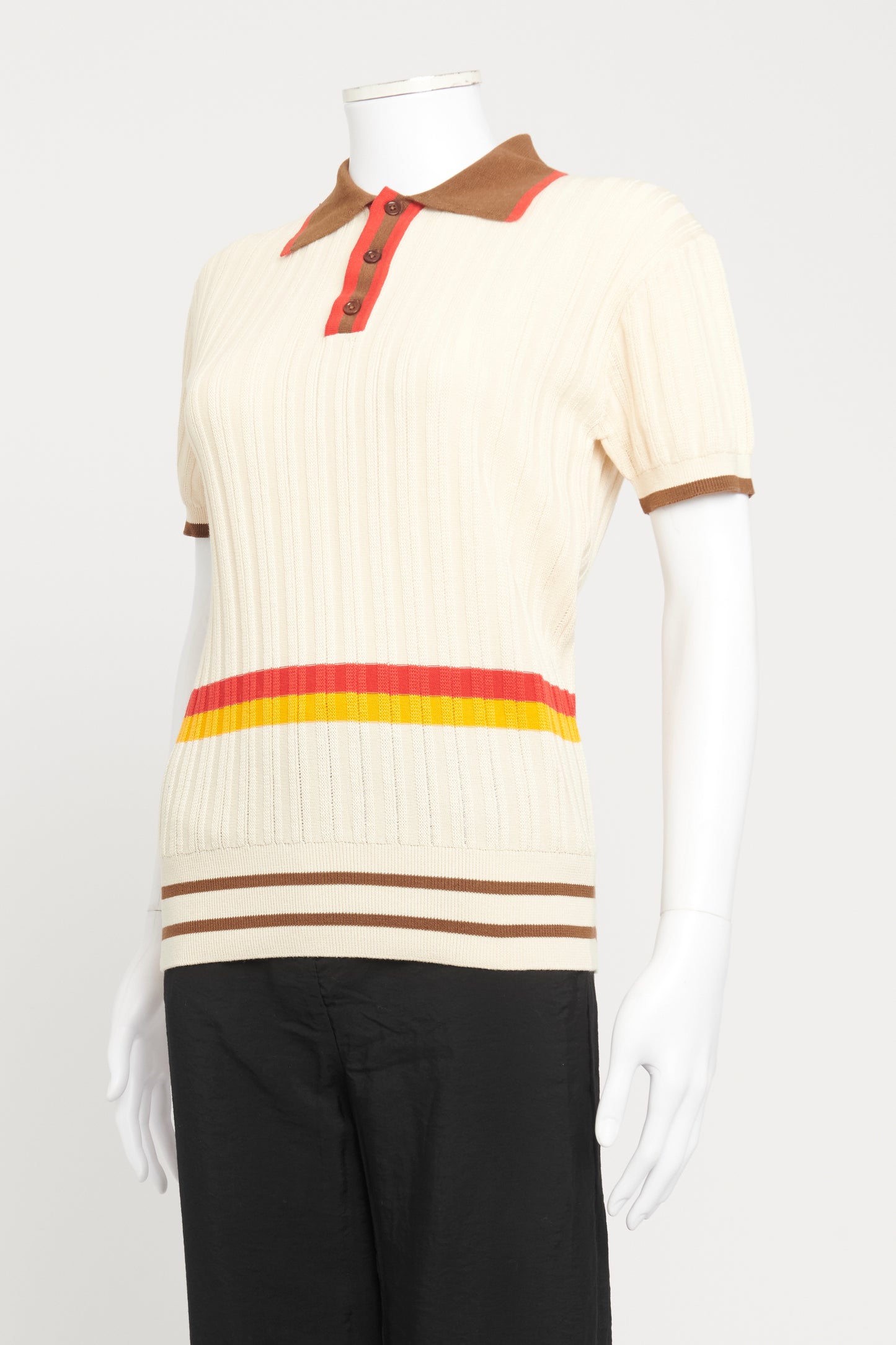 Cream Cotton Blend Preowned Knitted Sun Polo Shirt