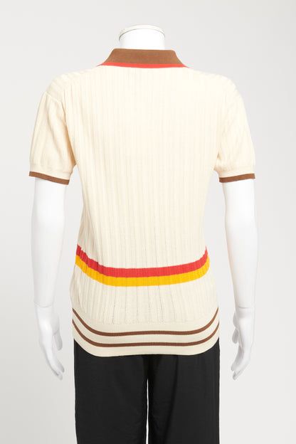 Cream Cotton Blend Preowned Knitted Sun Polo Shirt