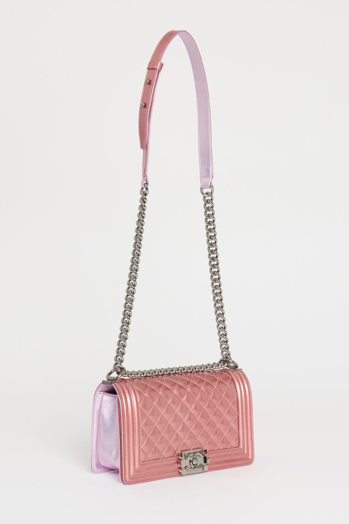 2014 Metallic Two-Tone Pink Leather Medium Boy Bag
