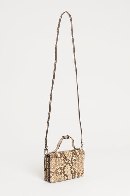 Taupe Snakeskin Preowned Oum Perforated Crossbody Bag