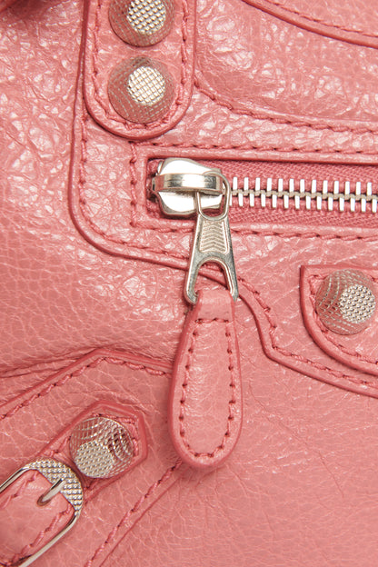 Pink Textured Leather Preowned Mini City Giant Studs Bag