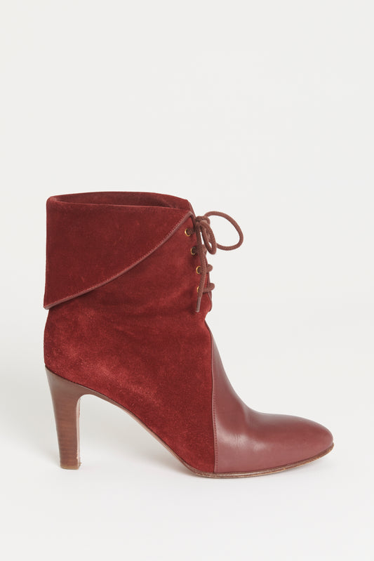 Burgundy Suede Preowned Kole Ankle Lace Up Boots
