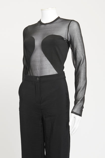Black Viscose Blend Preowned Cut-Out Paneleld Bodysuit