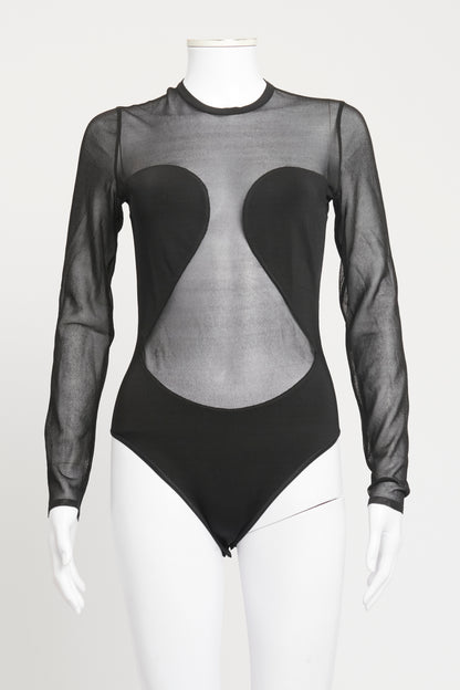 Black Viscose Blend Preowned Cut-Out Paneleld Bodysuit