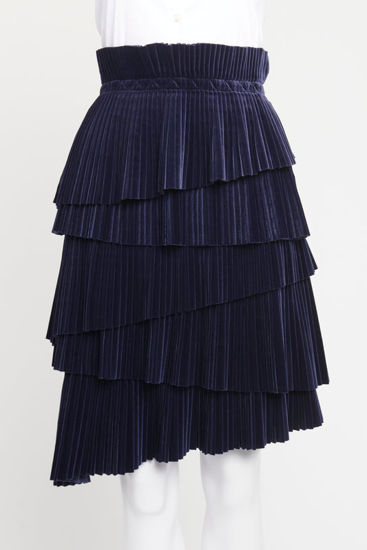 Blue Velvet Preowned Tiered Pleats Knee Length Skirt