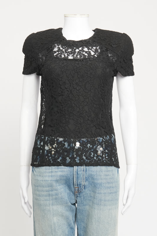 Black Lace Preowned Short Sleeved Blouse