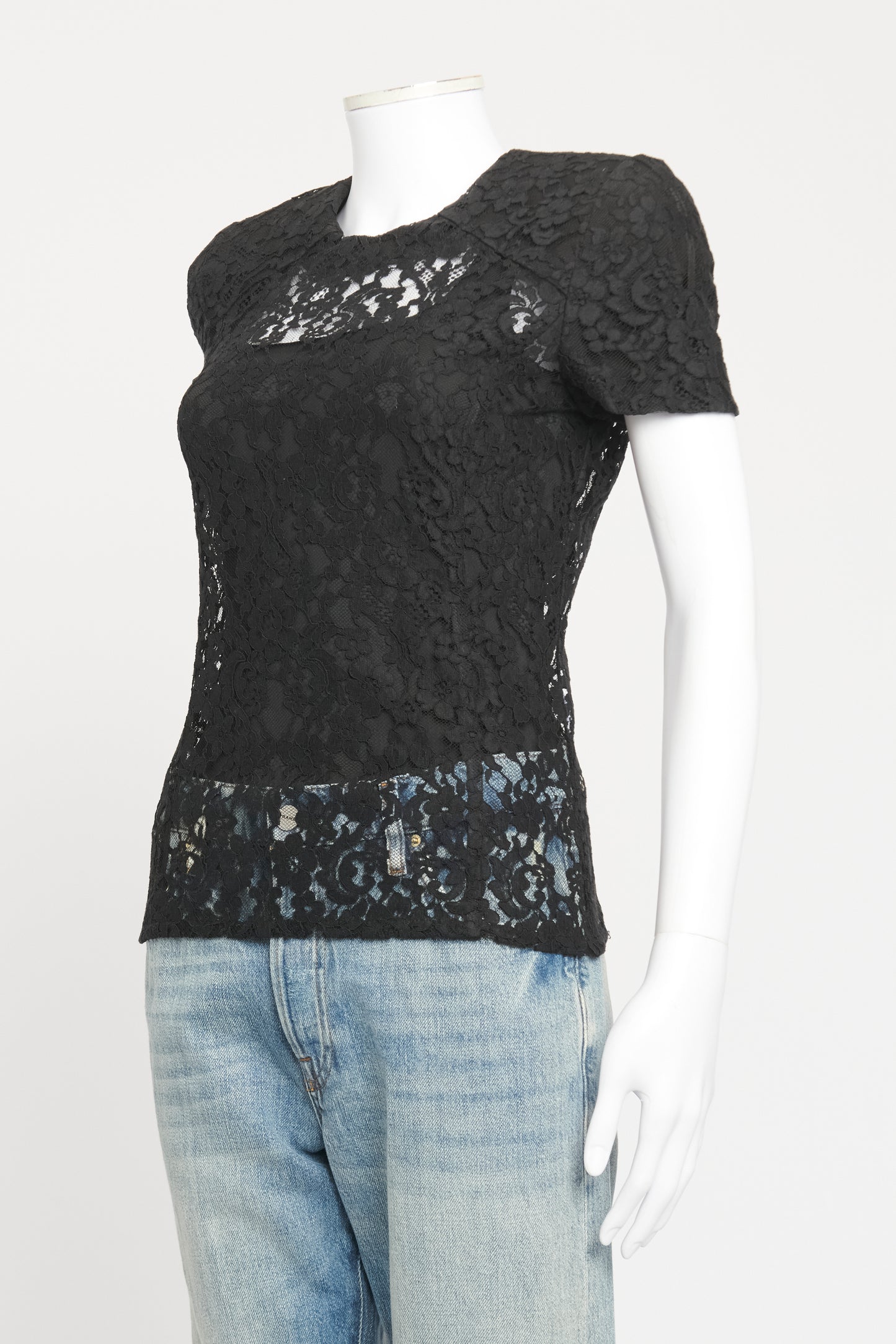 Black Lace Preowned Short Sleeved Blouse