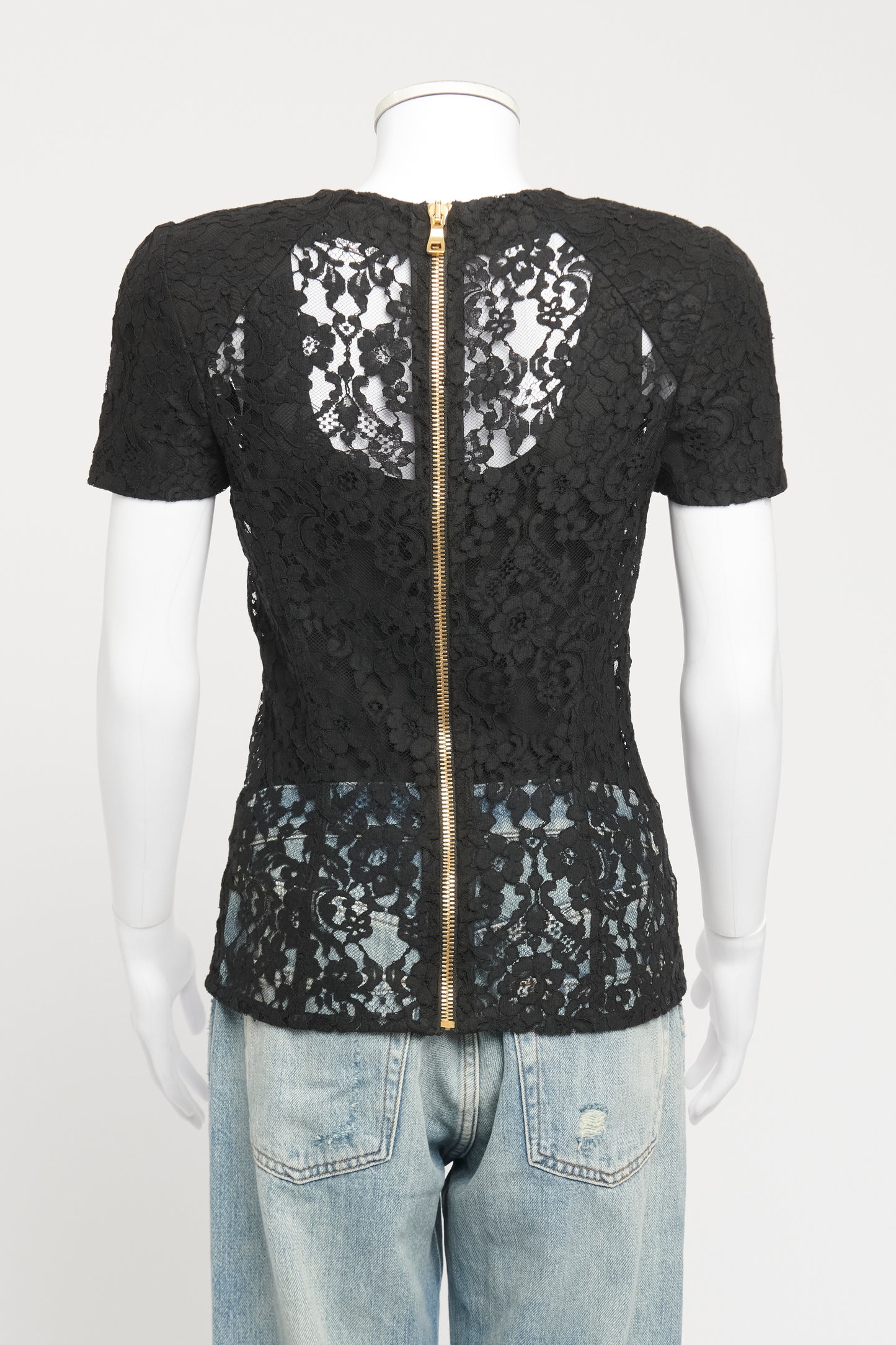 Black Lace Preowned Short Sleeved Blouse