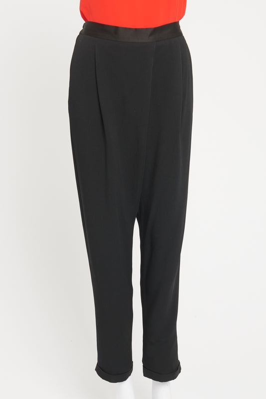Black Viscose Blend Preowned Satin Trimmed Trousers