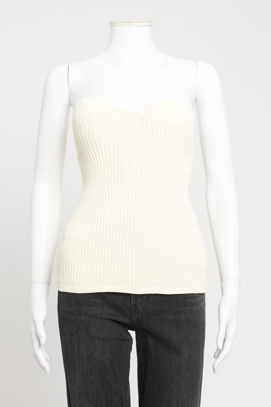 White Viscose Blend Preowned Lucie Ribbed Bustier Top