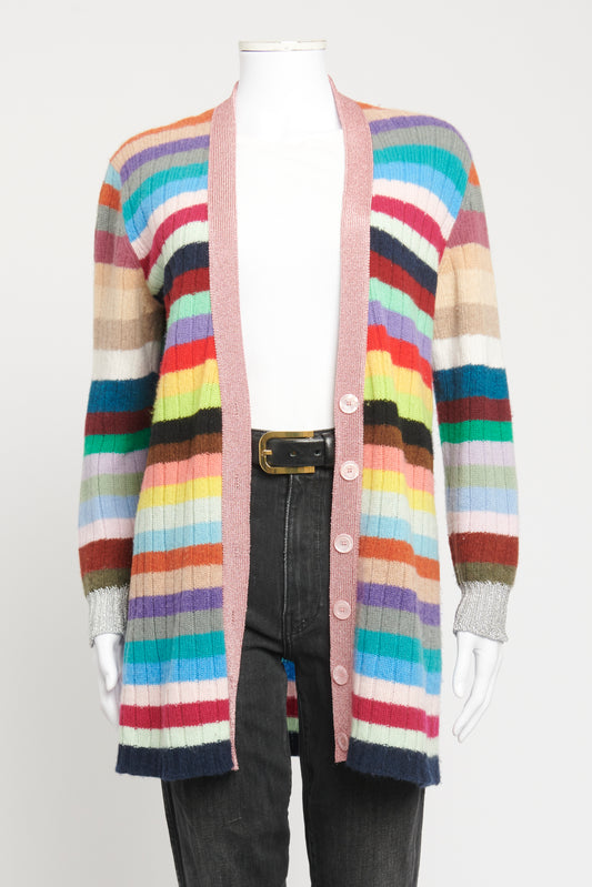 Multicoloured Cashmere Blend Preowned Stripe Button Up Cardigan