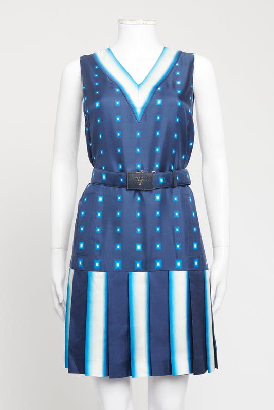 Blue Silk Preowned V-neck Knee Length Dress
