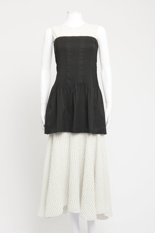 White Silk Preowned Layered Stripe Maxi Dress