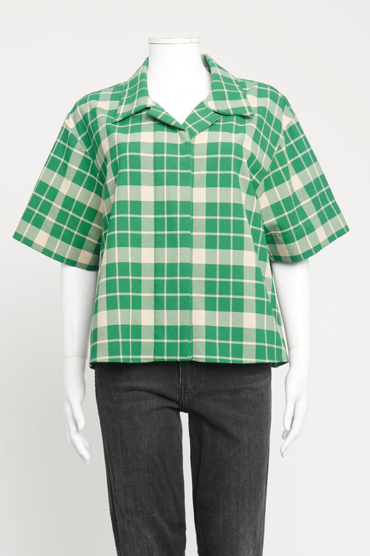 Green Polyester Preowned Oversized Check Shirt