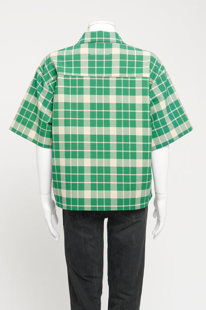Green Polyester Preowned Oversized Check Shirt