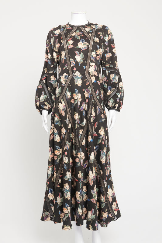 Black Wool Blend Preowned Maxi Floral Dress