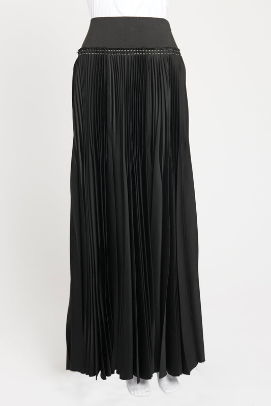 Black Satin Preowned Pleated Maxi Skirt