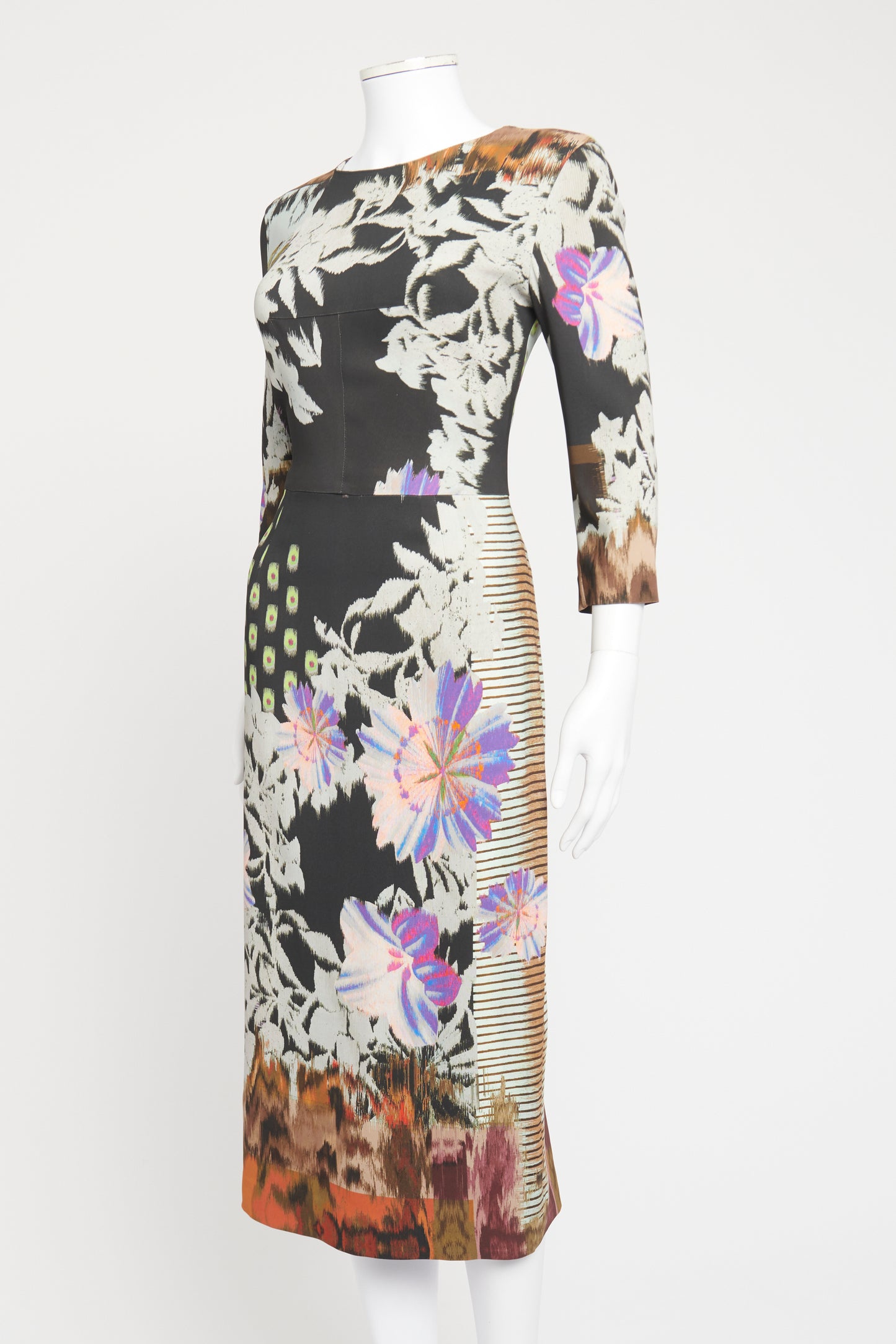 Grey Viscose Blend Preowned Printed Midi Dress