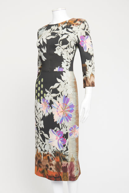 Grey Viscose Blend Preowned Printed Midi Dress